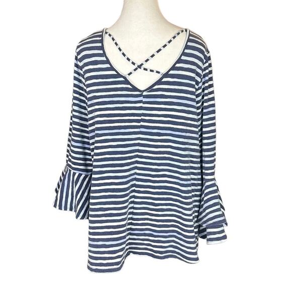 Lane Bryant Striped Tie Dye Knit Top Ruffle Sleeve Size 14/16 - Picture 5 of 7